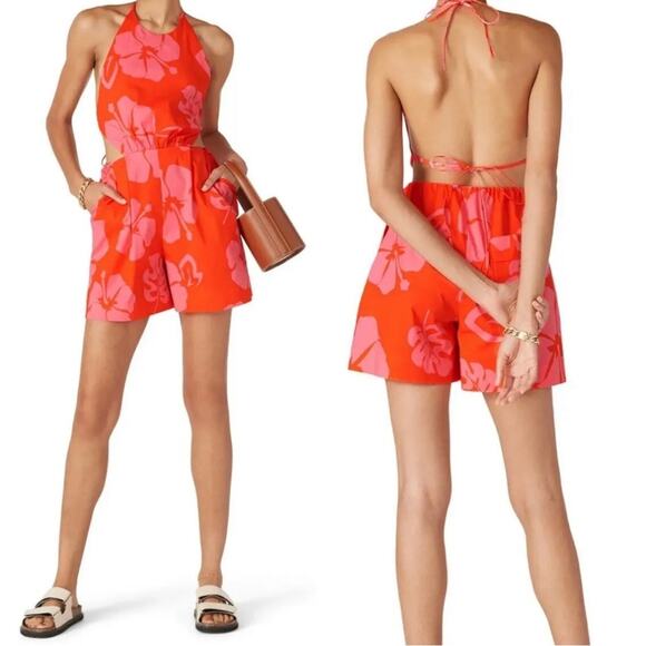 Staud Georgia tropical summer open back romper women’s sizes 10 - Picture 1 of 15